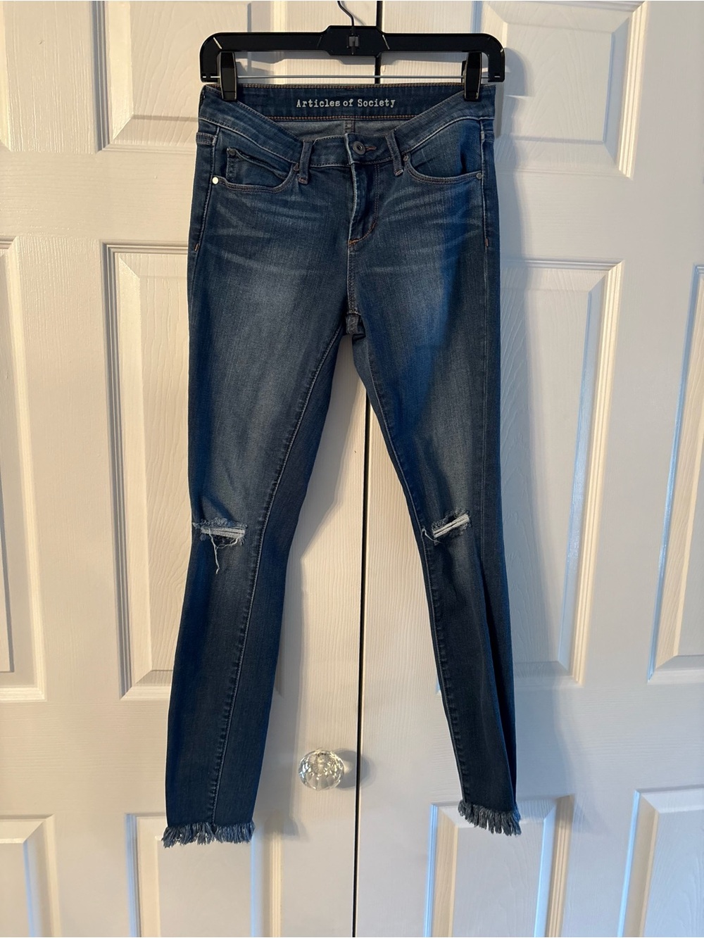 Articles Of Society Dark Blue Ripped Skinny Jeans with Frayed Hem